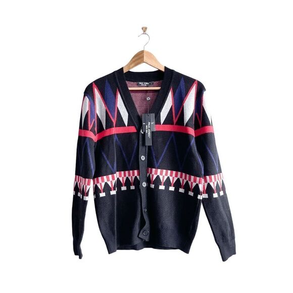 NWT Paul Jones Mens Geometric V-Neck Button Front Cardigan Sweater Black Small - Picture 1 of 8